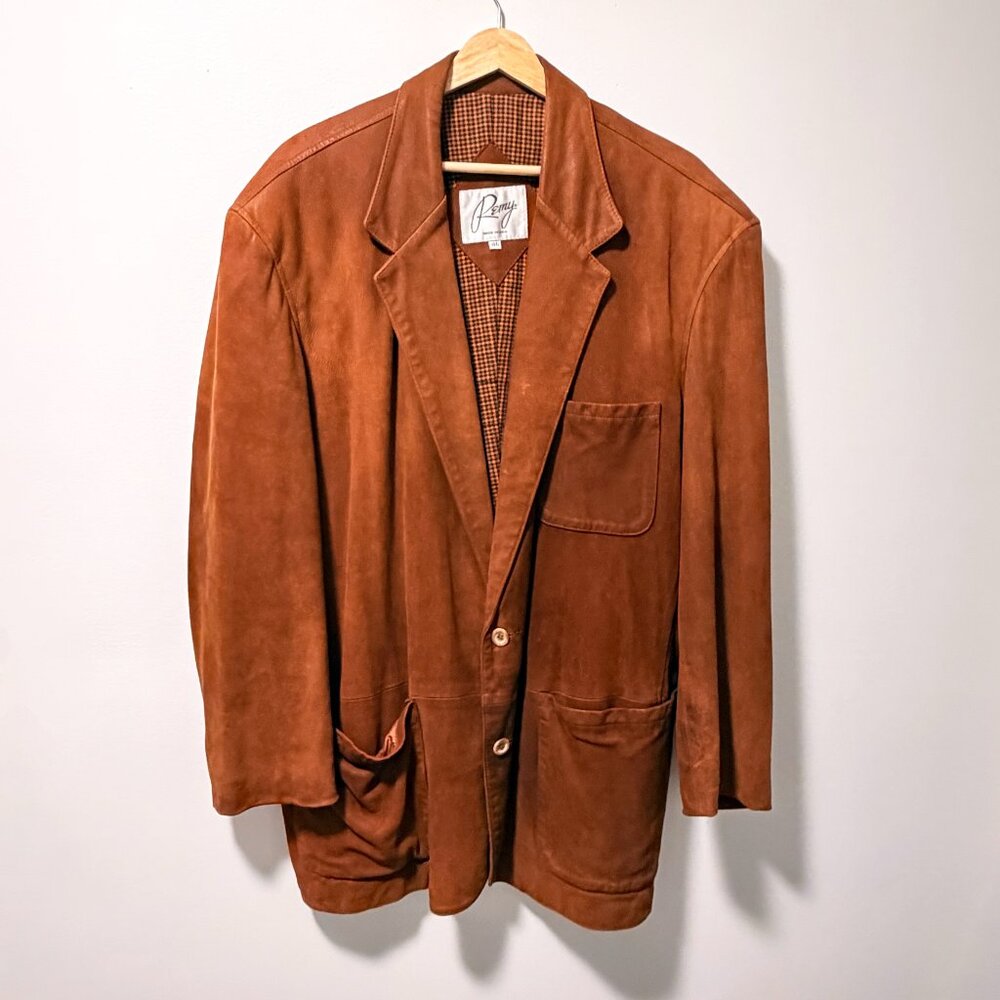 Remy Leather Suede Blazer 46 - Brown Sport Coat Blazer - Made in USA - Vintage